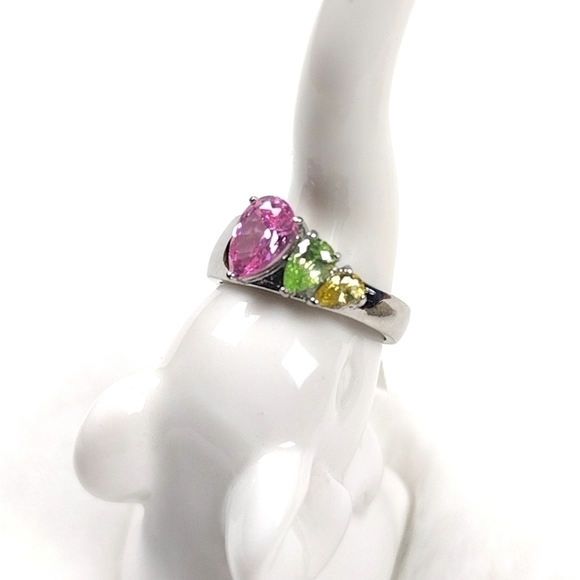 Gemstone Cocktail Ring Hypoallergenic Stainless Steel Women's Jewelry - Picture 3 of 12